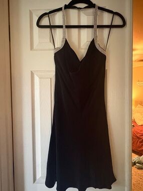 ASTR Sicily Black Rhinestone Halter Mini Dress